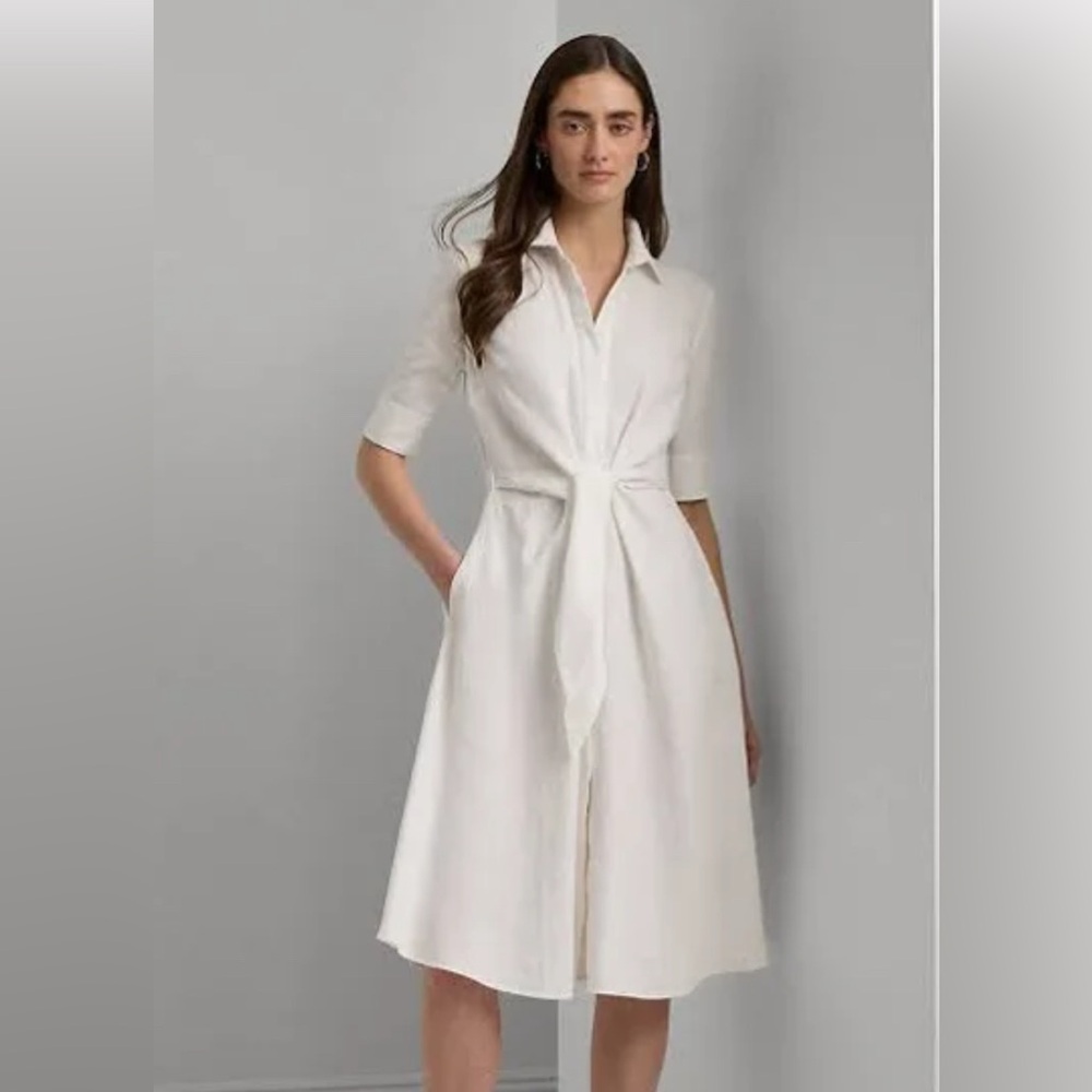 Elegant White Linen Shirt Dress